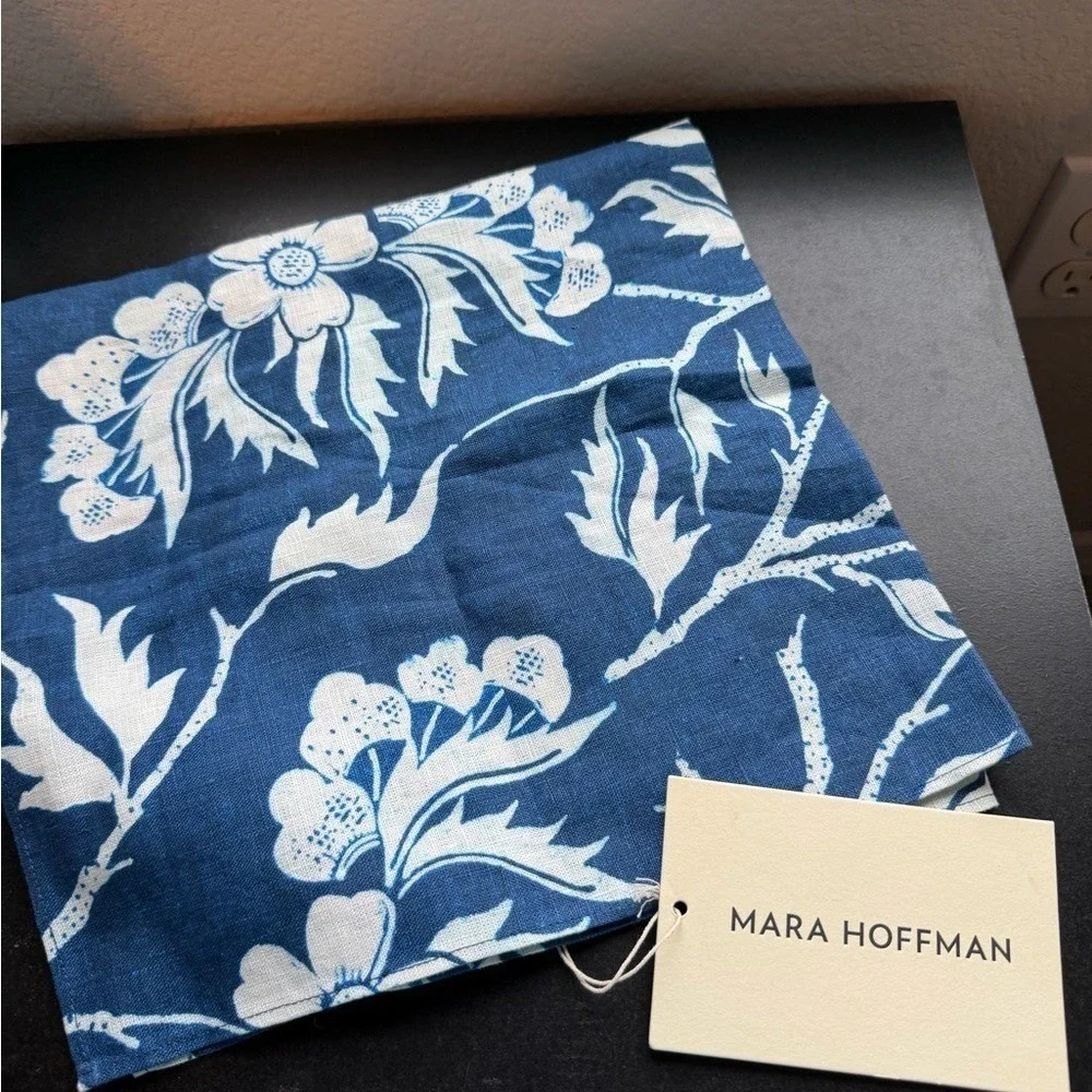 Mara Hoffman Navy White Floral Hemp Handkerchief Scarf NEW